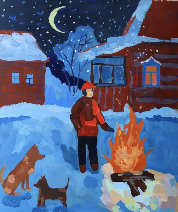 Пугачёва Виктория, 12 лет, Ночной костер, преподаватель Авдеева Е.В., МБУДО ДХШ Весна г.Бердск