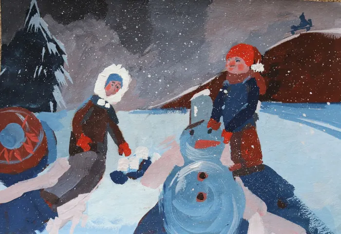 22 Функ Юлия, 13 лет, Прогулка зимним вечером, преподаватель Вагайцева Н.С., МБУДО ДХШ Весна г.Бердск