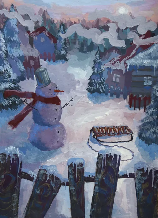 Пантелеева Юлия, 13 лет, Зимний вечер, преподаватель Домашонкина М.В., МБУДО ДХШ Весна г.Бердск